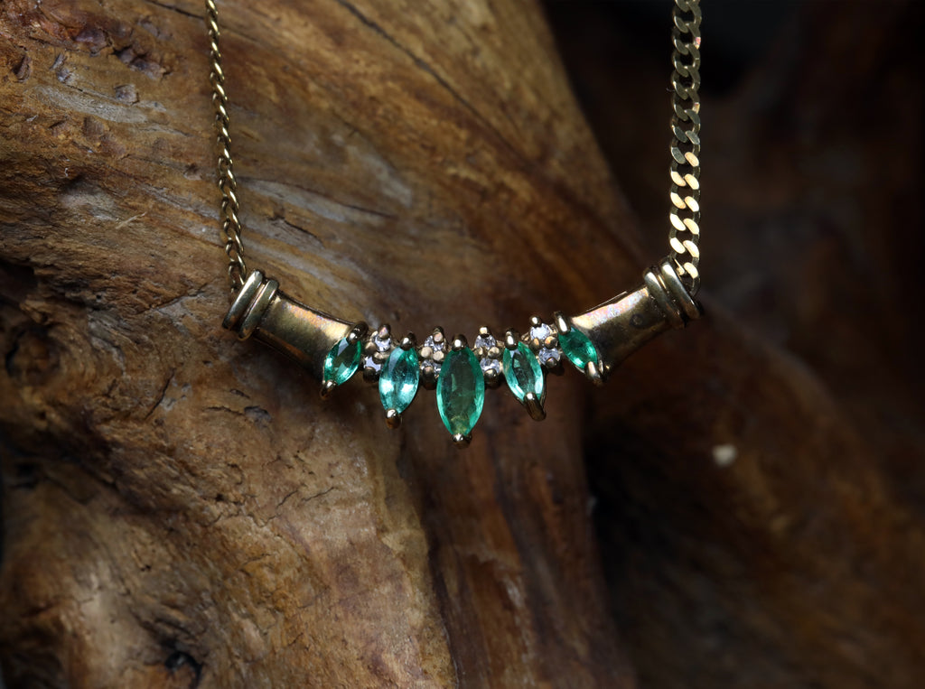 9ct Gold Vintage Emerald & Diamond Necklace