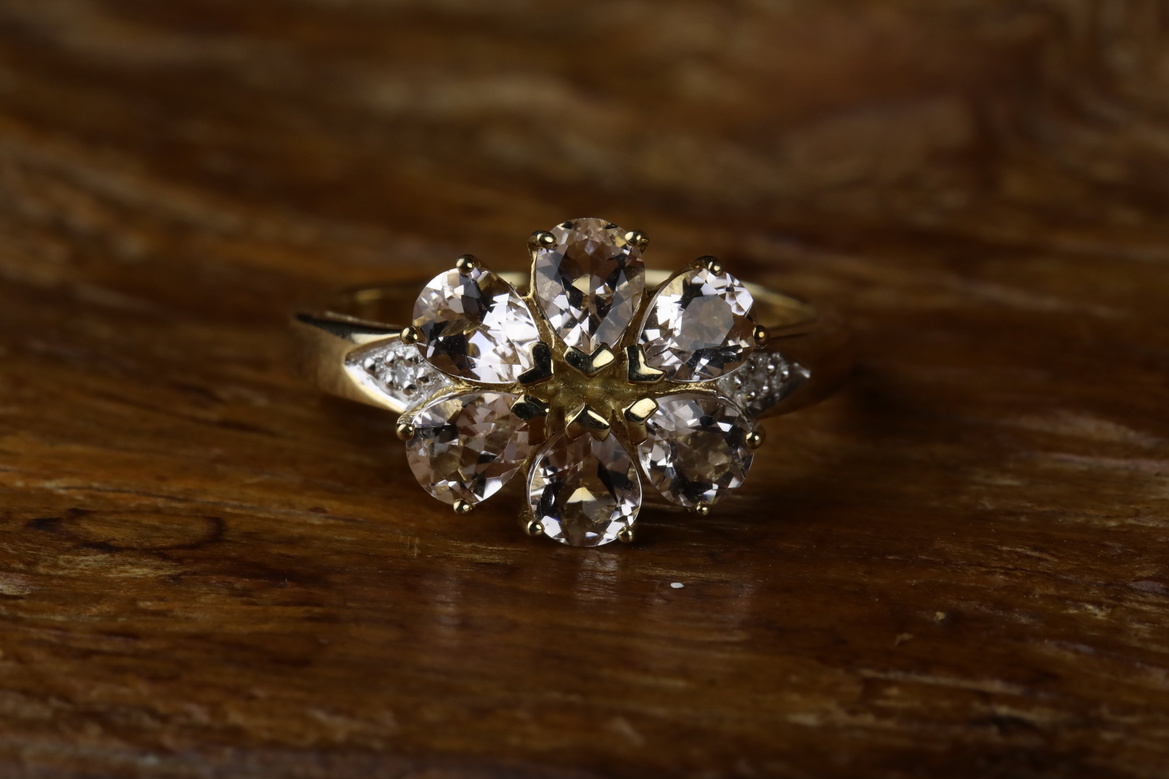 9ct Gold Morganite & Diamond Floral Ring